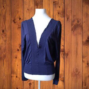 Willow + Root Women's XS Long Sleeve V-Neck Smock Open Tie Back Pullover Purple